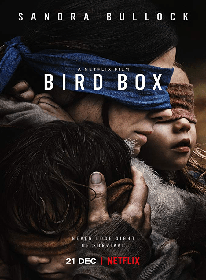 Bird Box Review, Five years after an ominous unseen presence drives most of society to suicide, a mother and her two children make a desperate bid to reach safety.